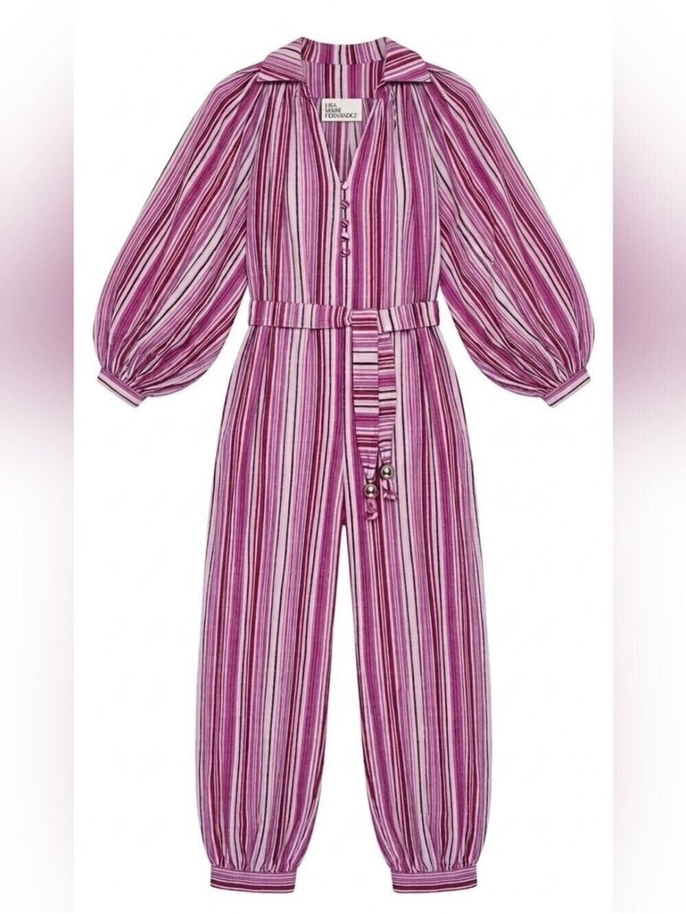 NWT Size 0 Lisa Marie Fernandez The Poet Jumpsuit in Blueberry Striped Linen